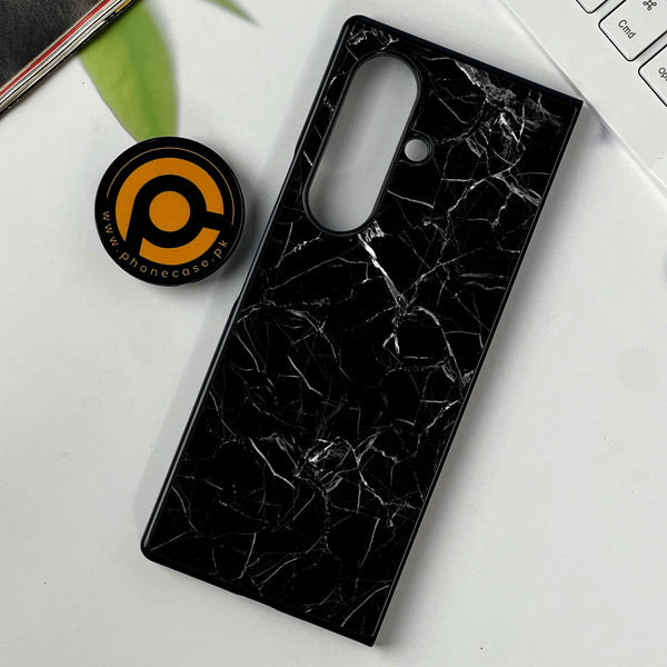 Samsung Galaxy Z Fold 7 - Black Marble Series - Premium Metal Printed soft Bumper shock Proof Case