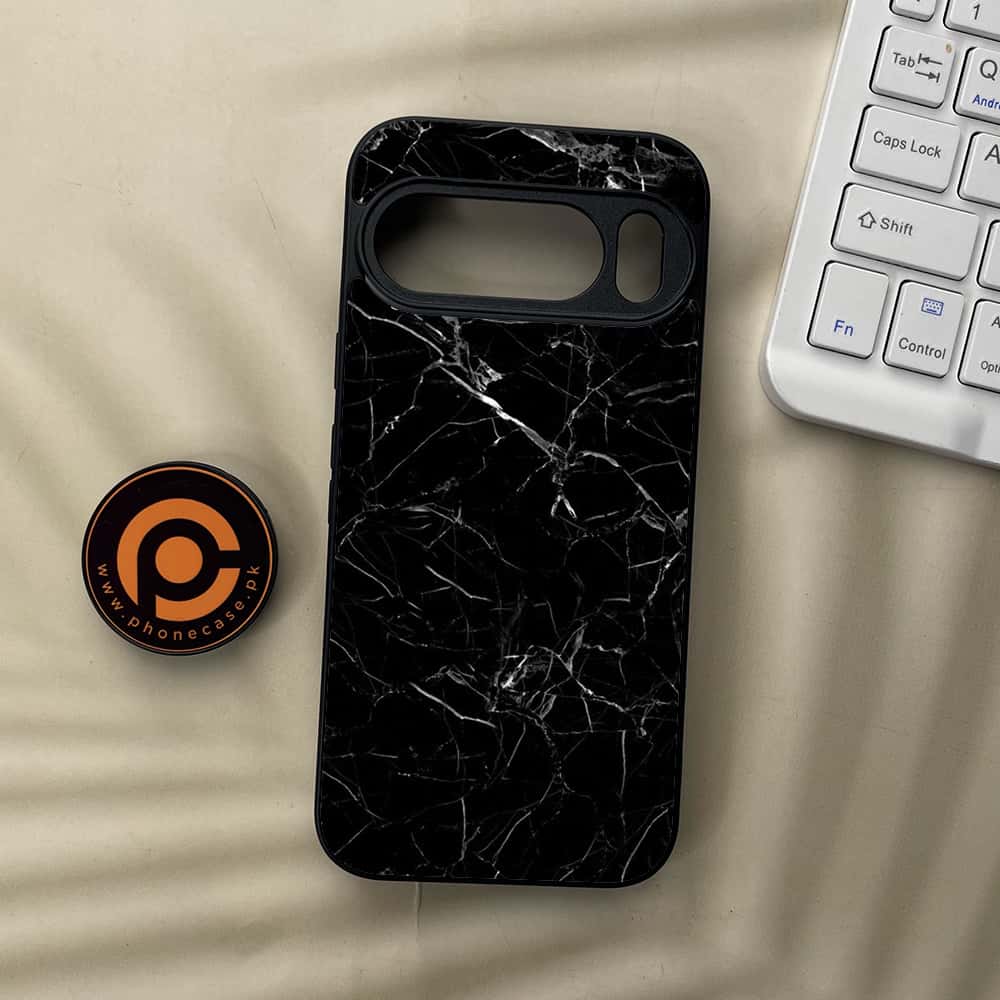 Google Pixel 10  - Black Marble Series - Premium Metal Printed soft Bumper Shockof Case
