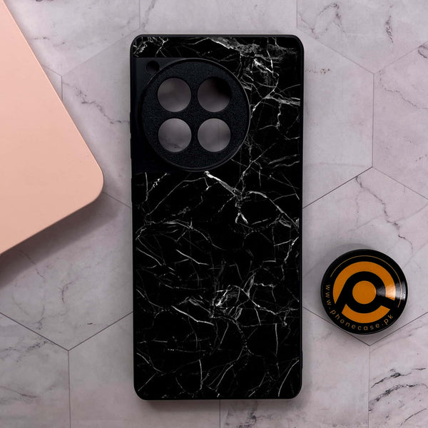 OnePlus 12R - Black Marble Series - Premium Metal Printed soft Bumper shock Proof Case
