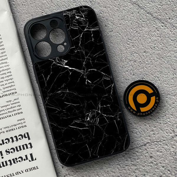 iPhone 15 Pro - Black Marble Series - Premium Metal Printed soft Bumper shock Proof Case