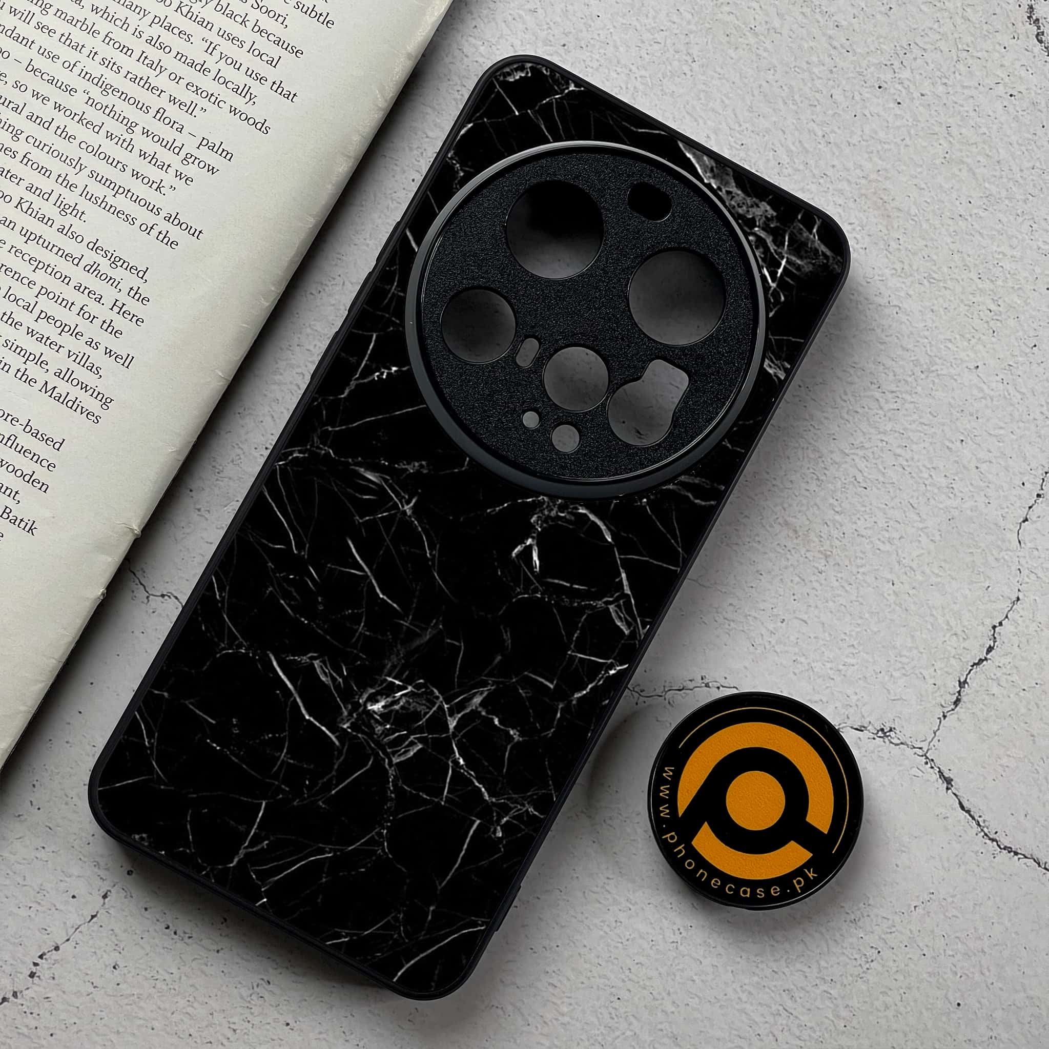 Xiaomi 15 Ultra - Black Marble Series - Premium Metal Printed Soft Bumper Shockproof Case