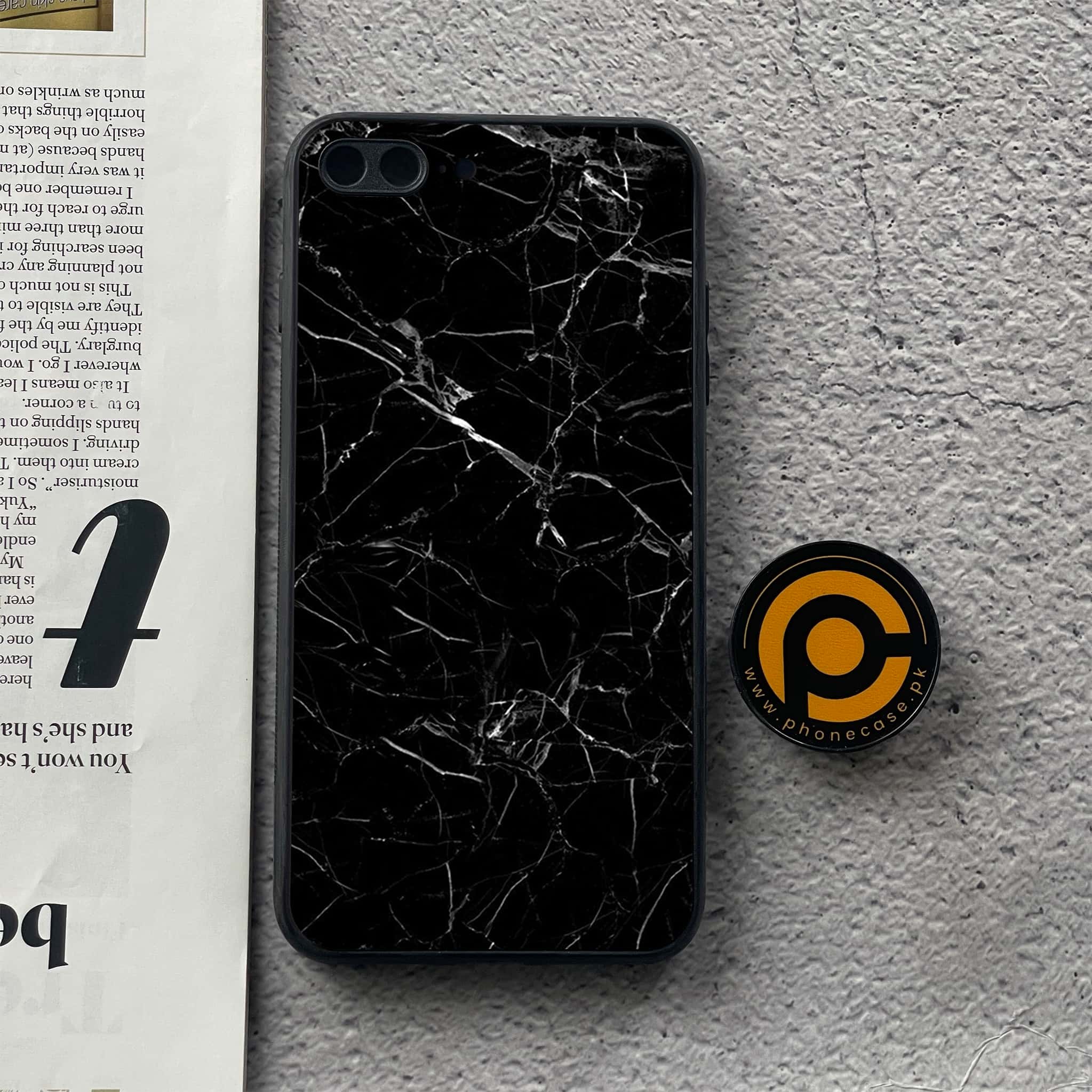 iPhone 8 Plus- Black Marble Series - Premium Printed Glass soft Bumper shock Proof Case