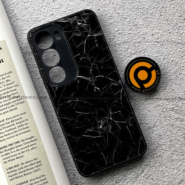 Vivo Y19s - Black Marble Series - Premium Printed Glass soft Bumper shock Proof Case