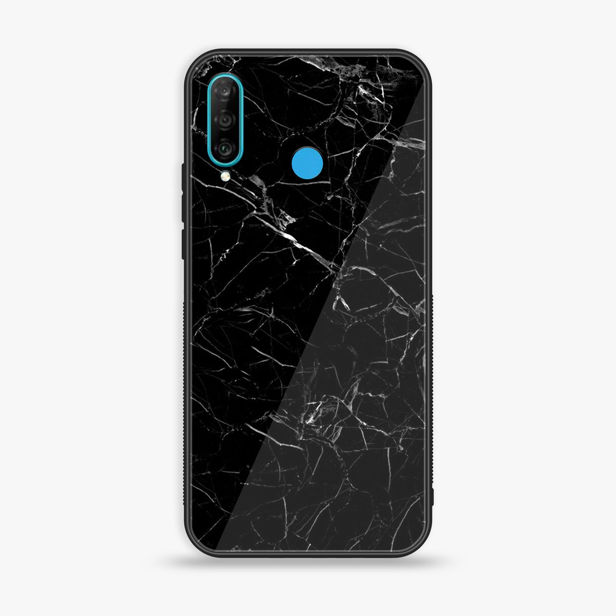 Huawei P30 lite - Black Marble Series - Premium Printed Glass soft Bumper shock Proof Case