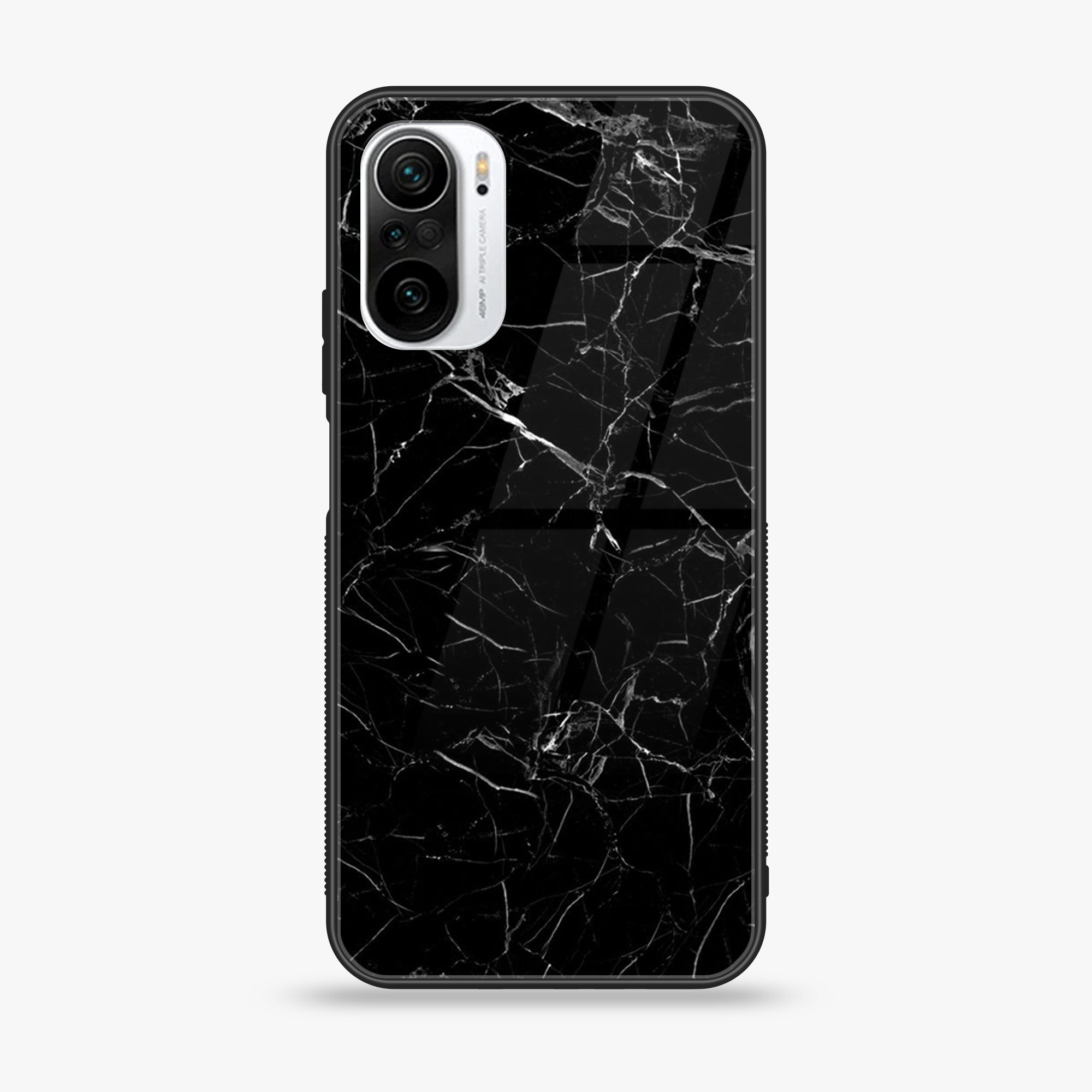 Xiaomi Poco F3 -Black marble Series - Premium Printed Glass soft Bumper shock Proof Case