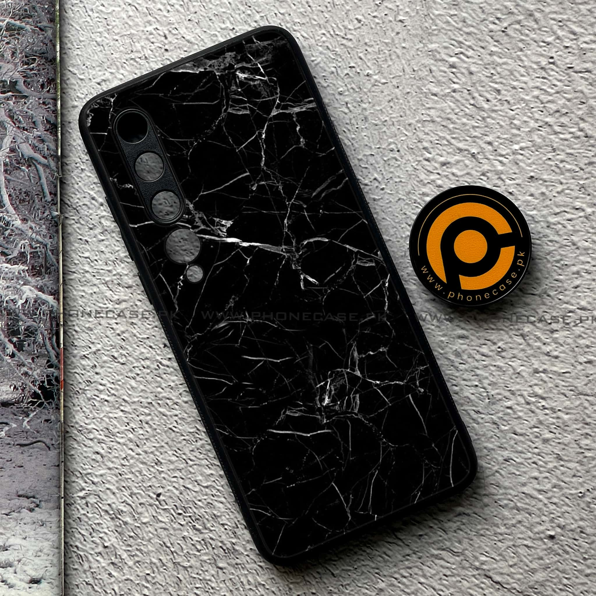 Xiaomi Mi 10 - Black Marble Series - Premium Printed Glass soft Bumper shock Proof Case