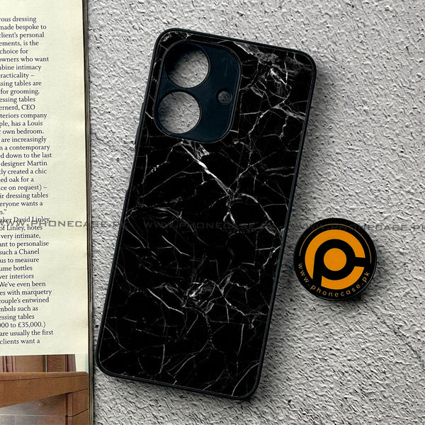 Realme Note 60 - Black Marble Series - Premium Printed Glass soft Bumper shock Proof Case