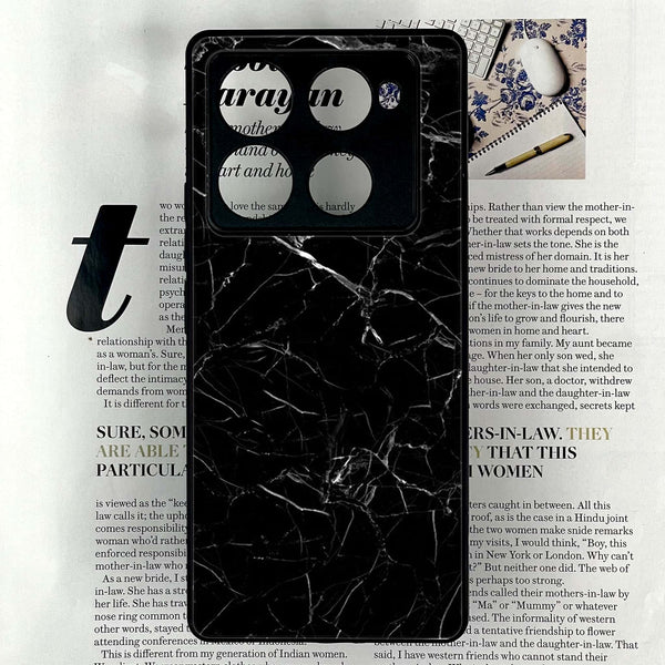 Infinix Note 40 Pro Plus - Black Marble Series - Premium Metal Printed soft Bumper shock Proof Case