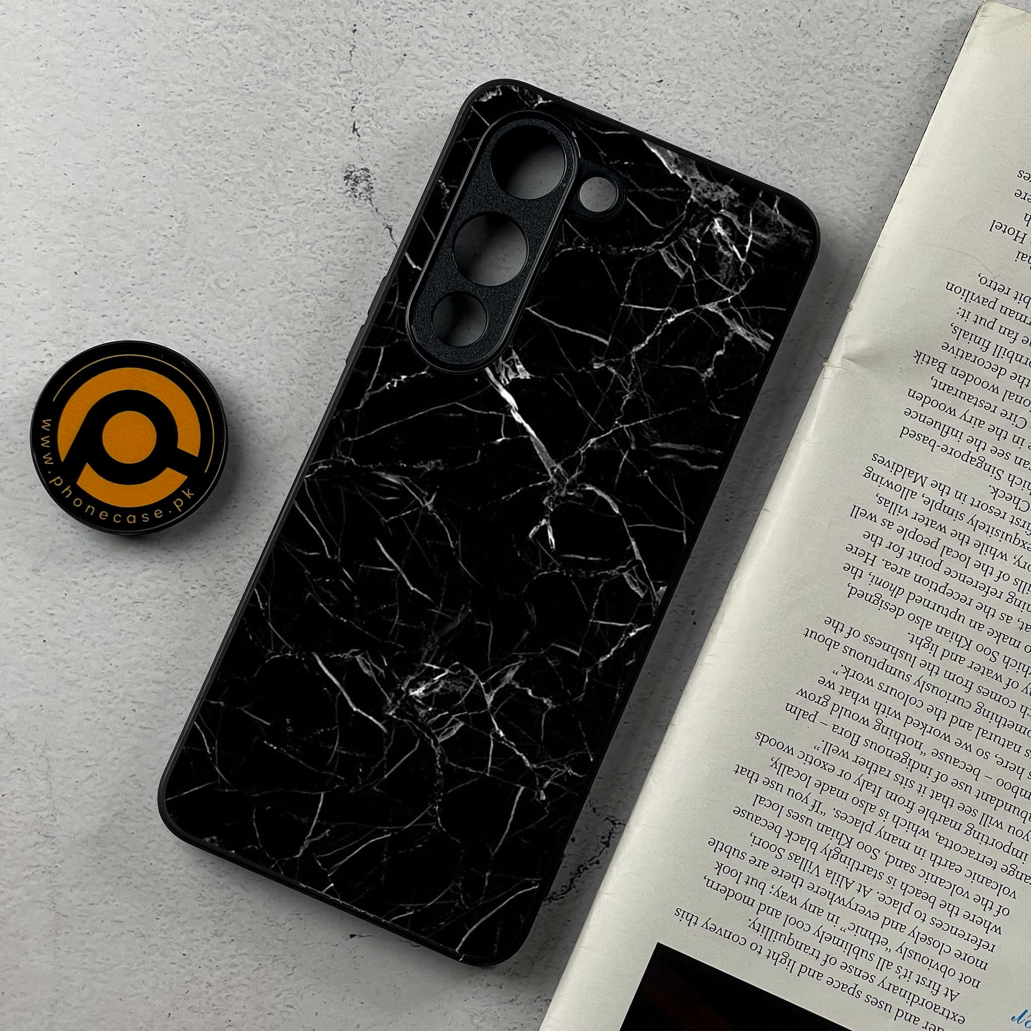 Vivo Y04 - Black Marble Series - Premium Metal Printed Soft Bumper Shockproof Case