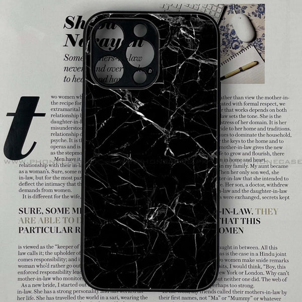 iPhone 15 Pro Max - Black Marble Series - Premium Printed Glass soft Bumper shock Proof Case