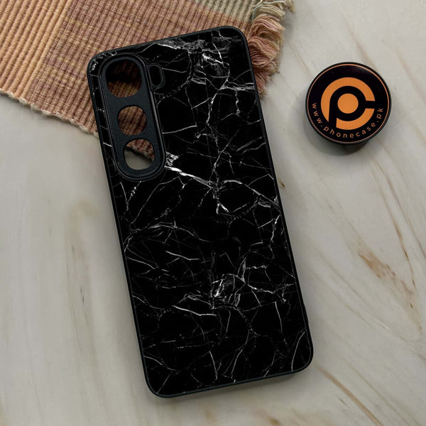 Vivo Y400 - Black Marble Series - Premium Metal Printed soft Bumper shock Proof Case