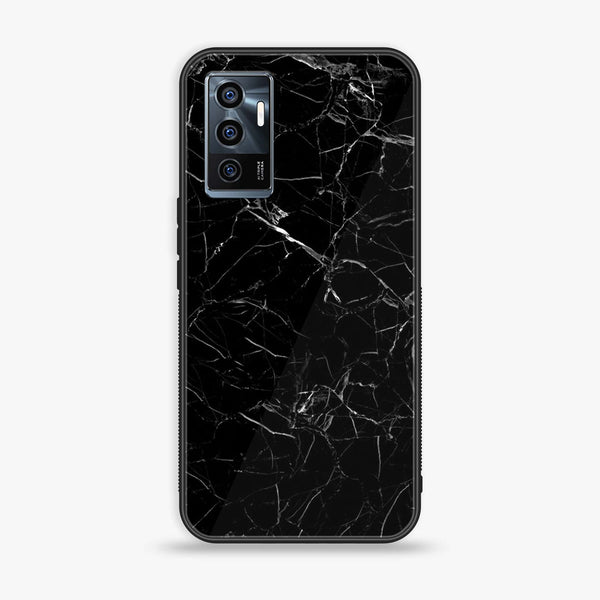 Vivo V23e - Black Marble Series - Premium Printed Glass soft Bumper shock Proof Case