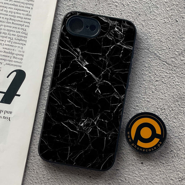 iPhone 16e - Black Marble Series - Premium Metal  Printed soft Bumper shock Proof Case