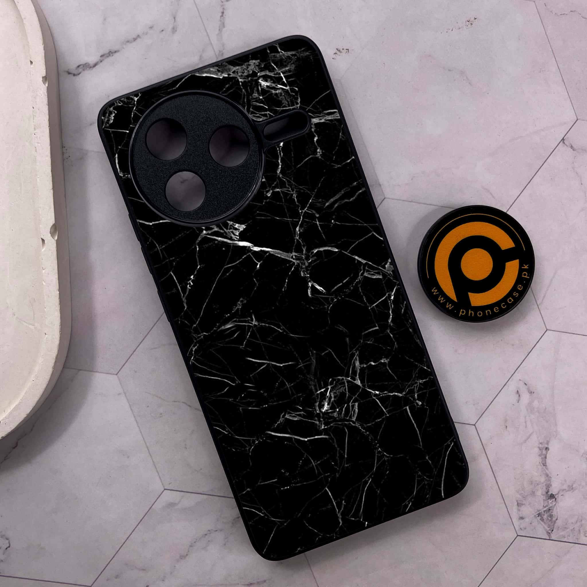Xiaomi Poco F7 Pro 5G - Black Marble Series - Premium Metal Printed soft Bumper shock Proof Case