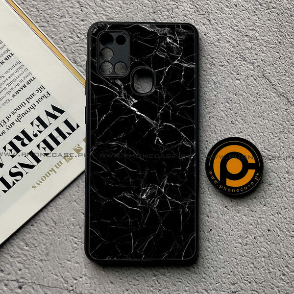 Samsung Galaxy A21s - Black Marble Series - Premium Printed Glass soft Bumper shock Proof Case