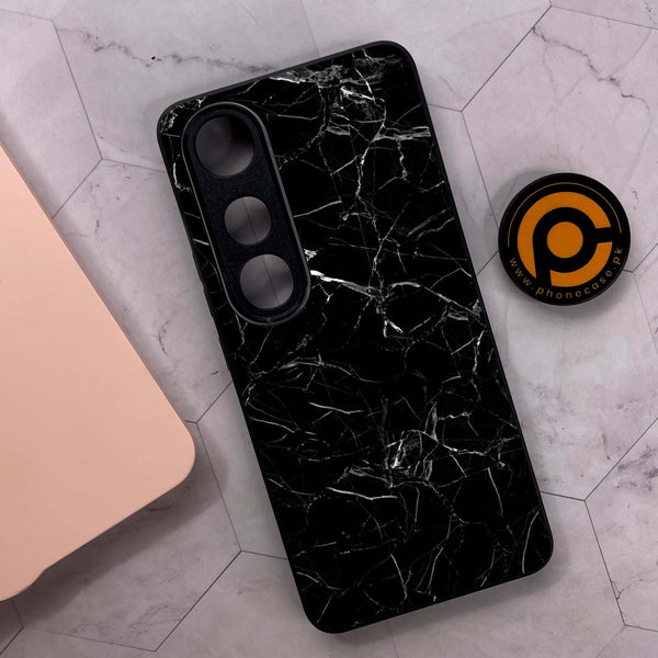 Vivo V50 Lite - Black Marble Series - Premium Metal Printed soft Bumper shock Proof Case