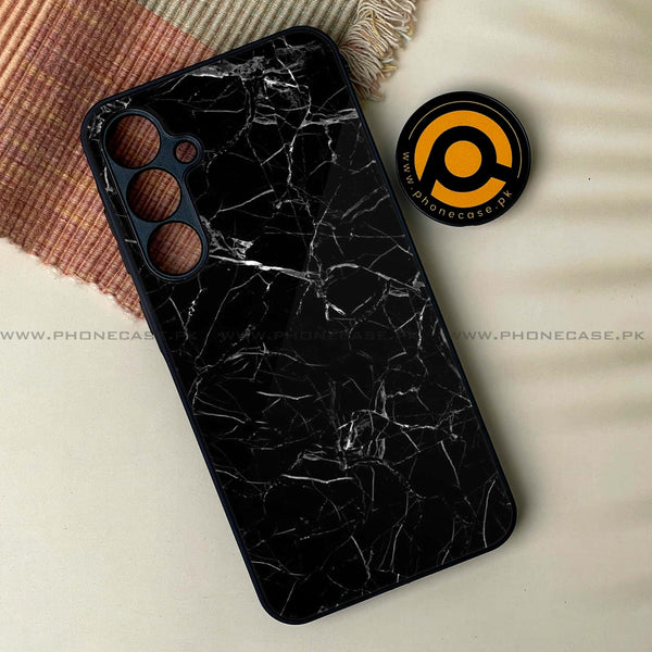 Samsung Galaxy A25 - Black Marble Series - Premium Printed Glass soft Bumper shock Proof Case