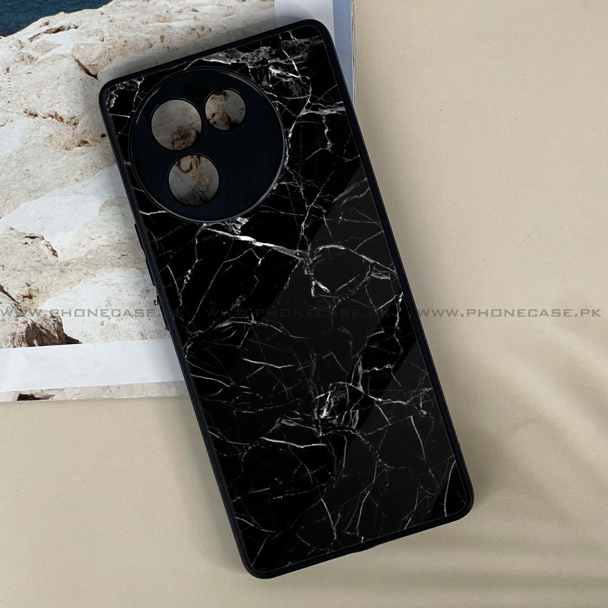 Vivo V30E - Black Marble Series - Premium Printed Metal soft Bumper shock Proof Case