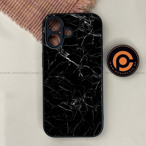 iPhone 17 - Black Marble Series - Premium Printed Glass soft Bumper shock Proof Case