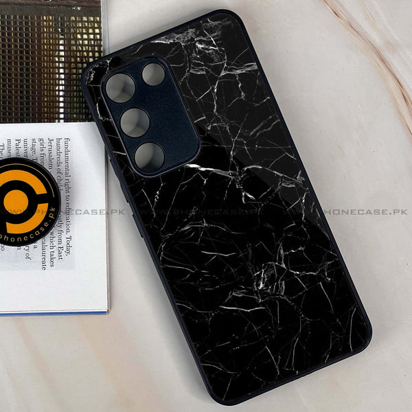 Vivo V30 Lite 4G - Black Marble Series - Premium Metal Printed soft Bumper shock Proof Case