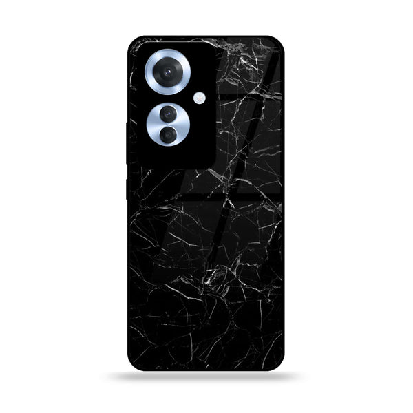 Oppo F25 Pro - Black Marble Series - Premium Printed Glass soft Bumper shock Proof Case