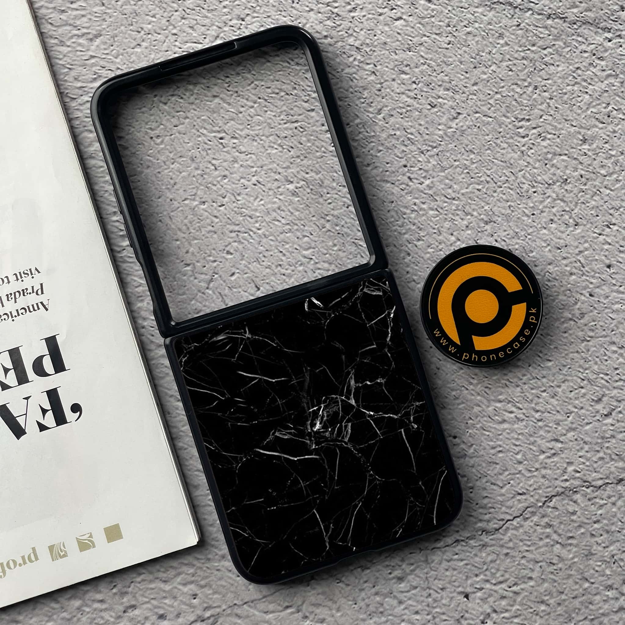 Xiaomi Mix Flip - Black Marble Series - Premium Metal  Printed soft Bumper shock Proof Case