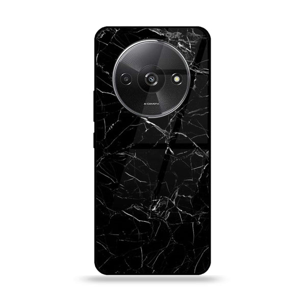 Xiaomi Redmi A3 - Black Marble Series - Premium Printed Glass soft Bumper shock Proof Case