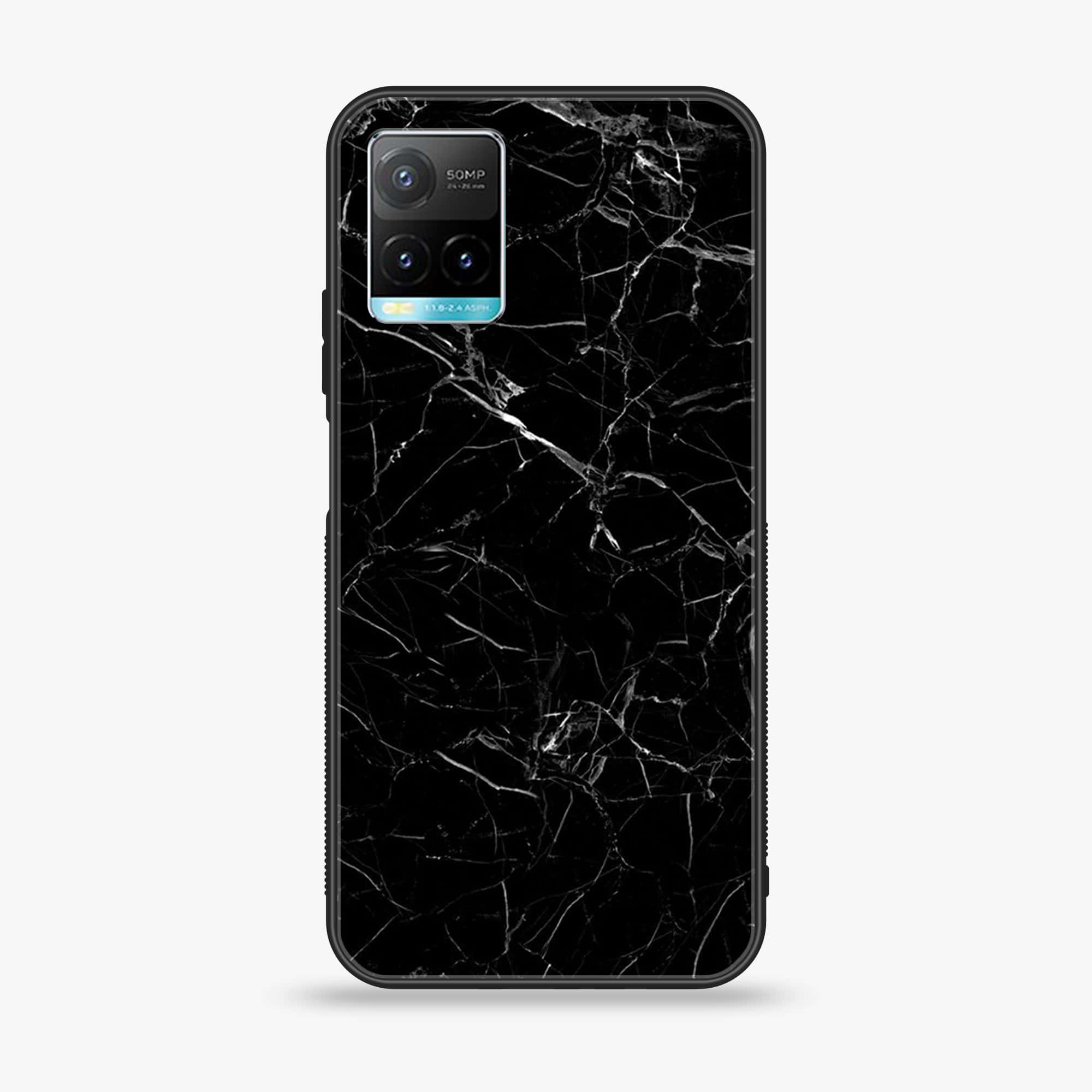 Vivo Y33T  Black Marble Series  Premium Printed Glass soft Bumper shock Proof Case