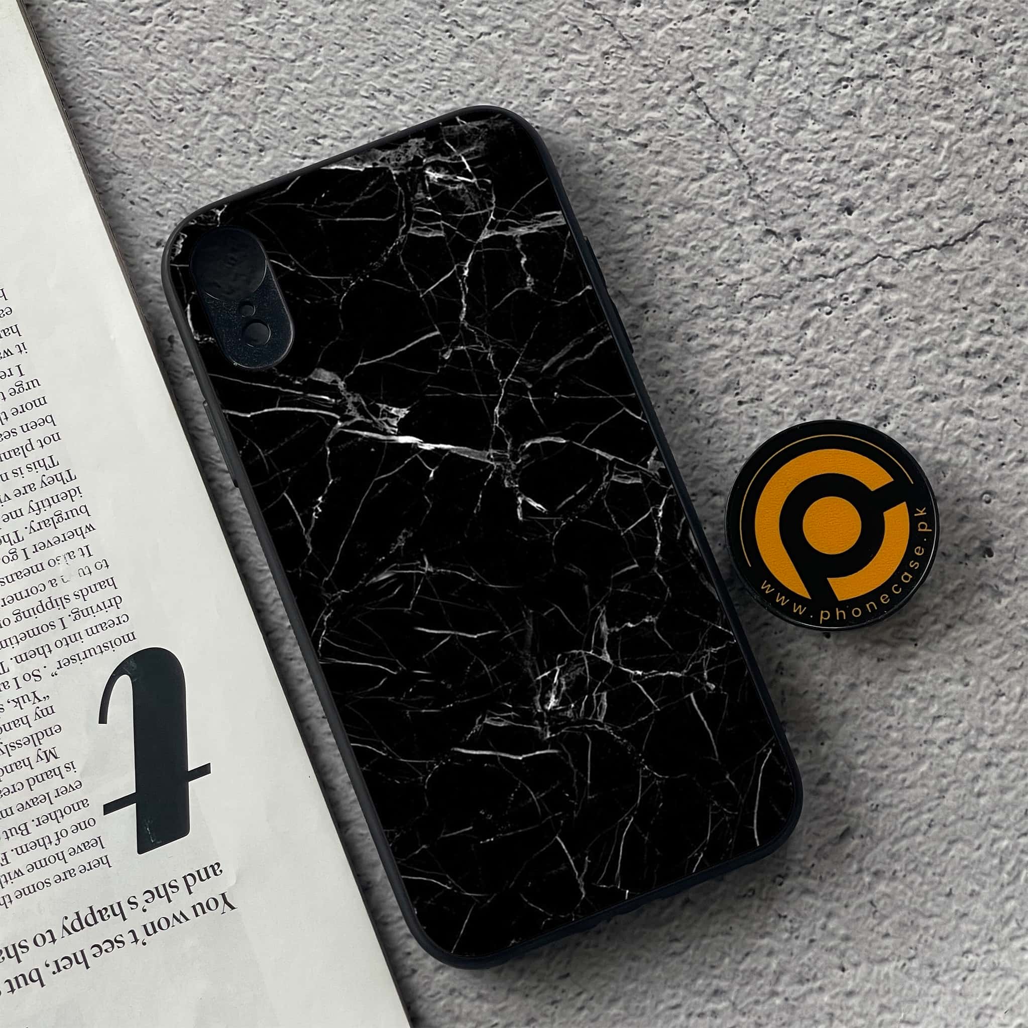 iPhone XR - Black Marble Series - Premium Metal Printed soft Bumper shock Proof Case