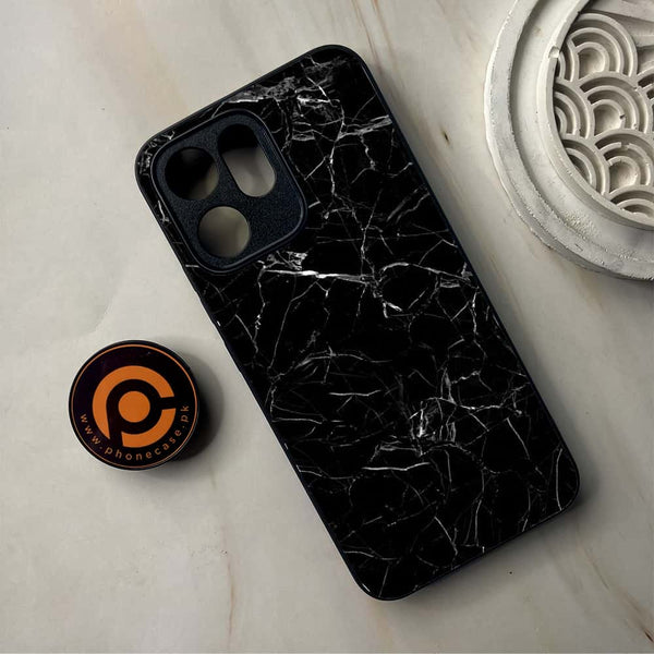 Oppo Reno 14F - Black Marble Series - Premium Metal Printed Soft Bumper Shockproof Case