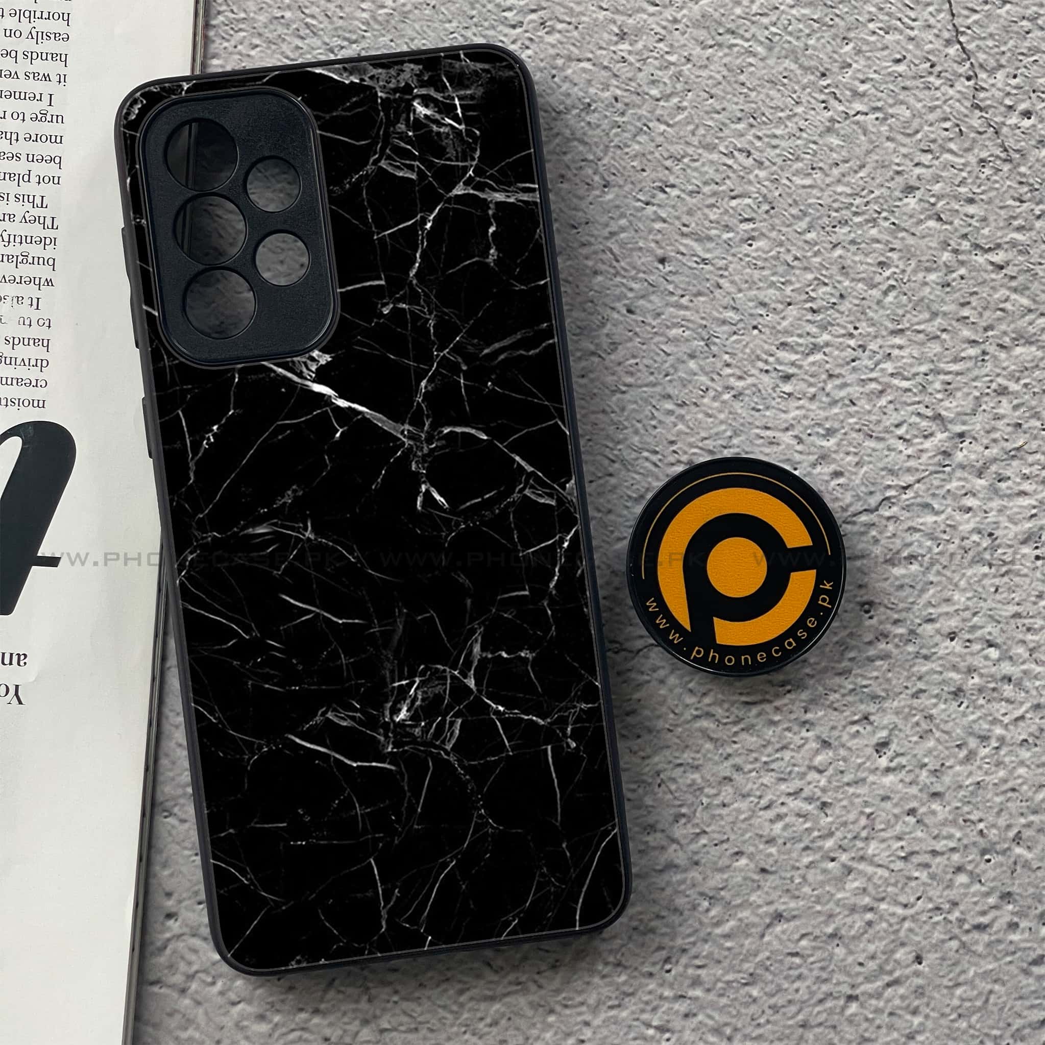 Samsung Galaxy A33 - Black Marble Series - Premium Printed Glass soft Bumper shock Proof Case