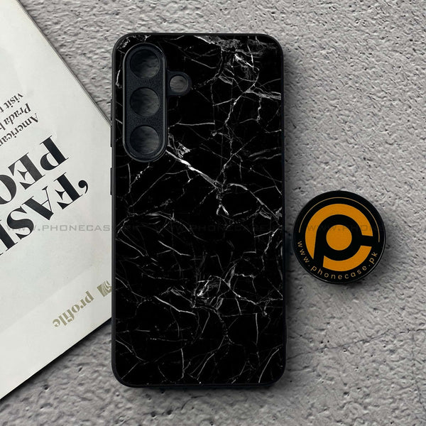 Samsung Galaxy S25 FE - Black Marble Series - Premium Metal Printed soft Bumper shock Proof Case
