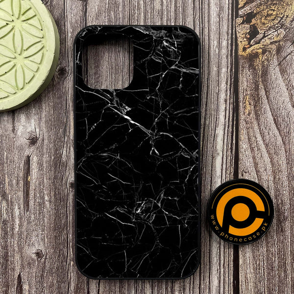 iPhone 12 - Black Marble Series - Premium Metal Printed soft Bumper shock Proof Case