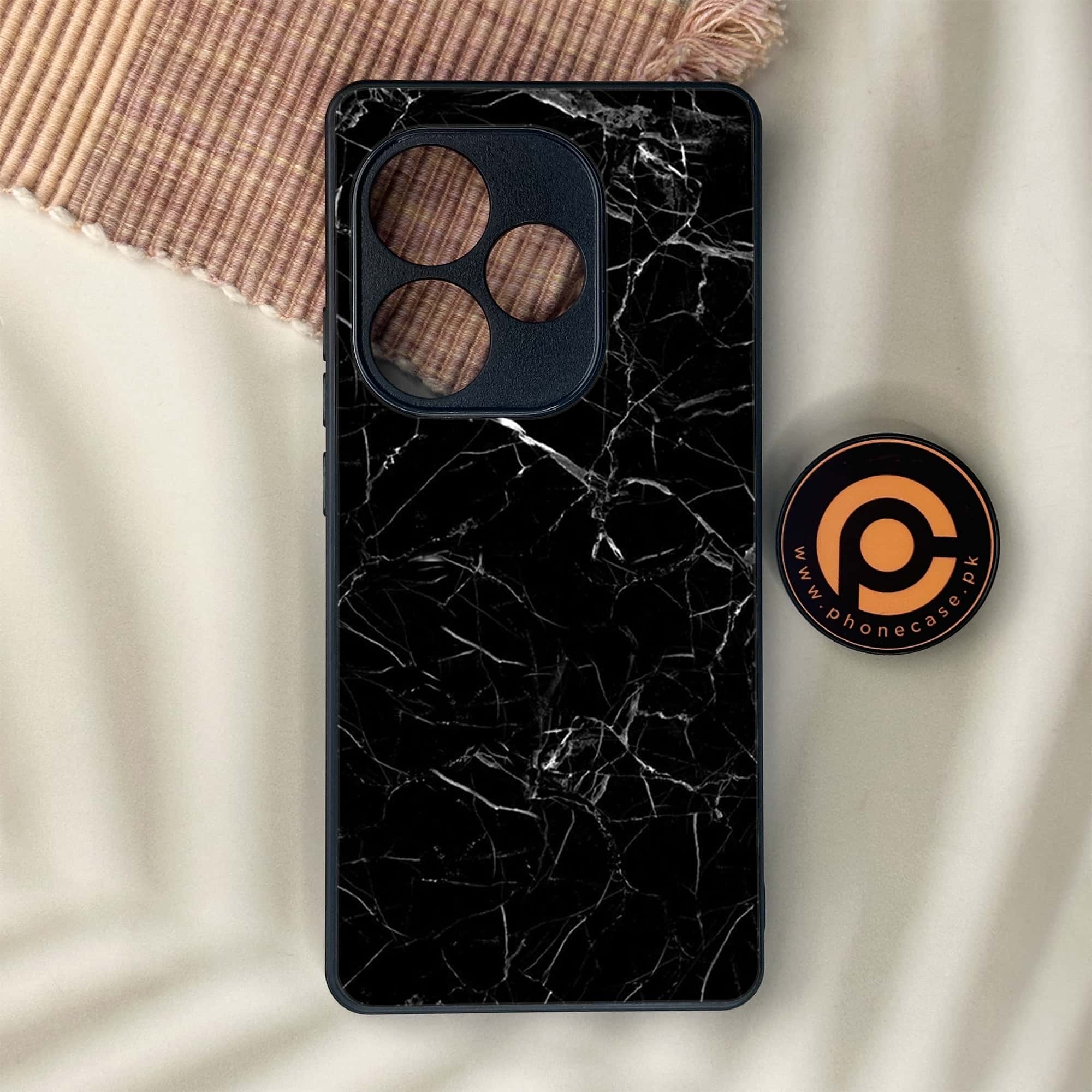 Realme GT 6 - Black Marble Series - Premium Metal Printed soft Bumper shock Proof Case