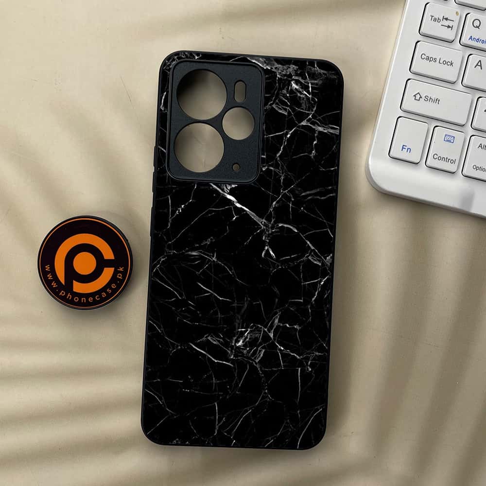 Realme 14 5G - Black Marble Series - Premium Metal Printed soft Bumper Shock Proof Case