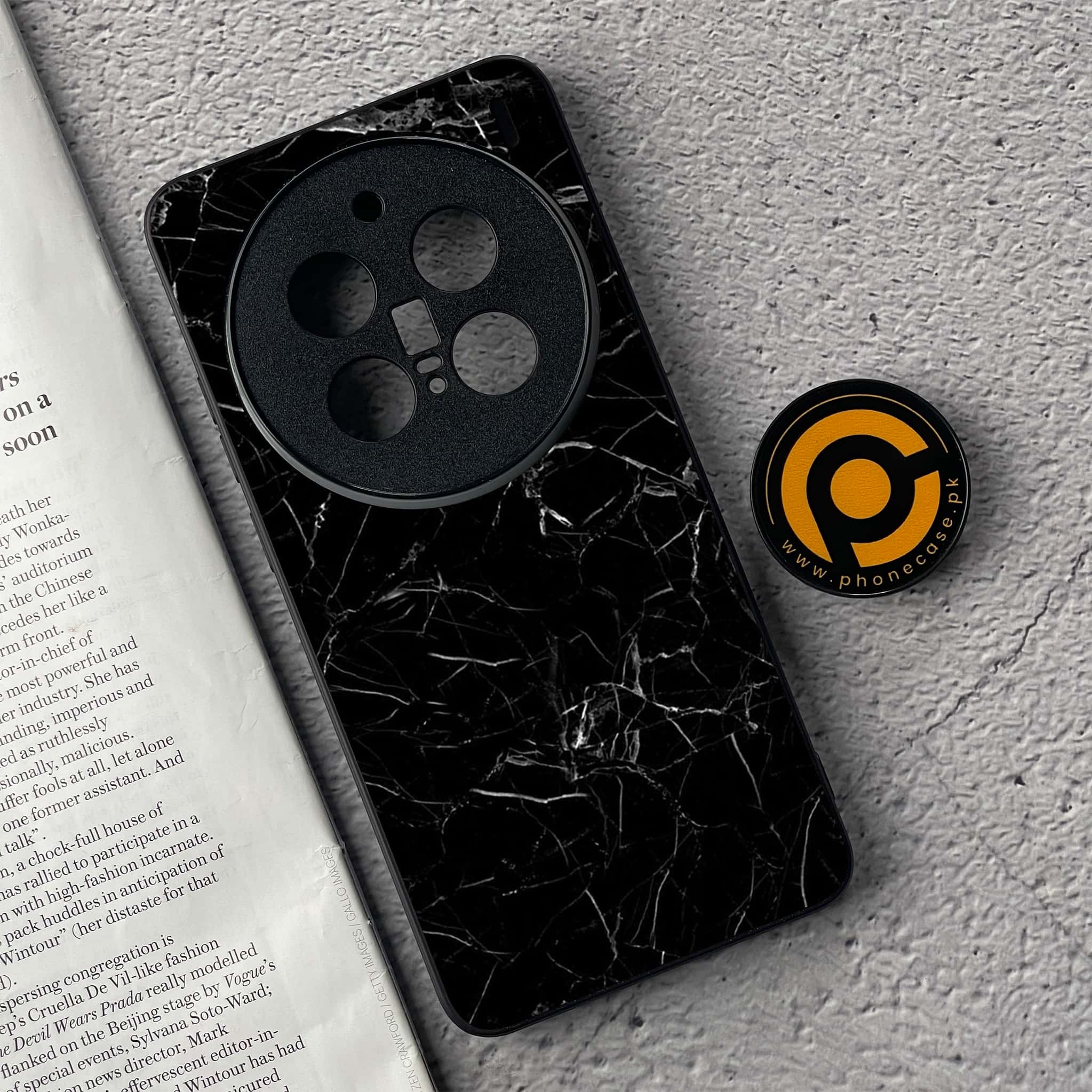 Vivo X200 Pro - Black Marble Series - Premium Metal  Printed soft Bumper shock Proof Case