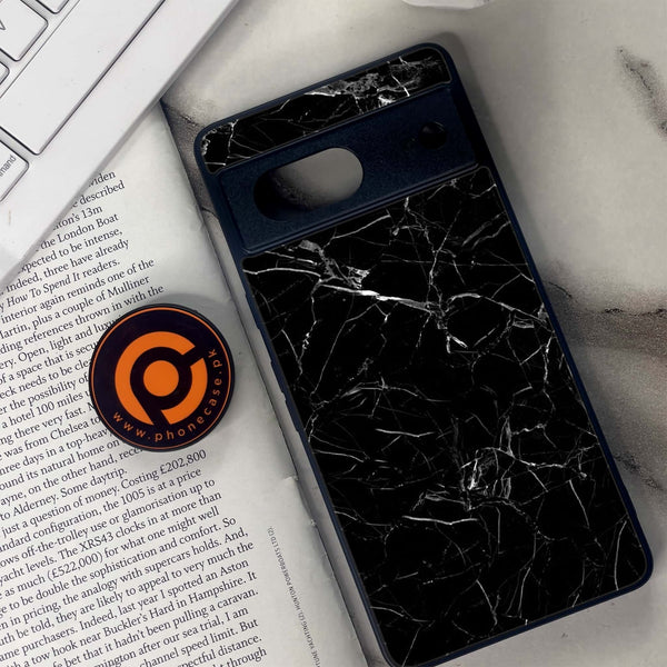 Google Pixel 7 - Black Marble Series - Premium Metal Printed soft Bumper Shock Proof Case