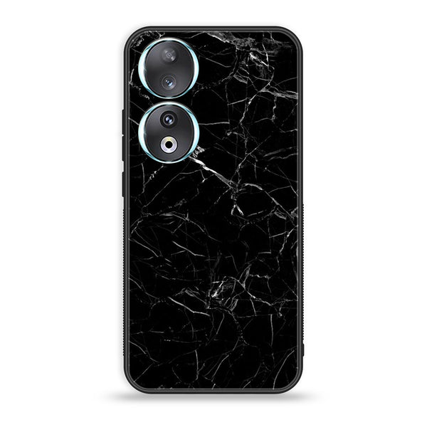 Huawei Honor 90 - Black Marble Design 1- Premium Printed Glass soft Bumper shock Proof Case CS-13139