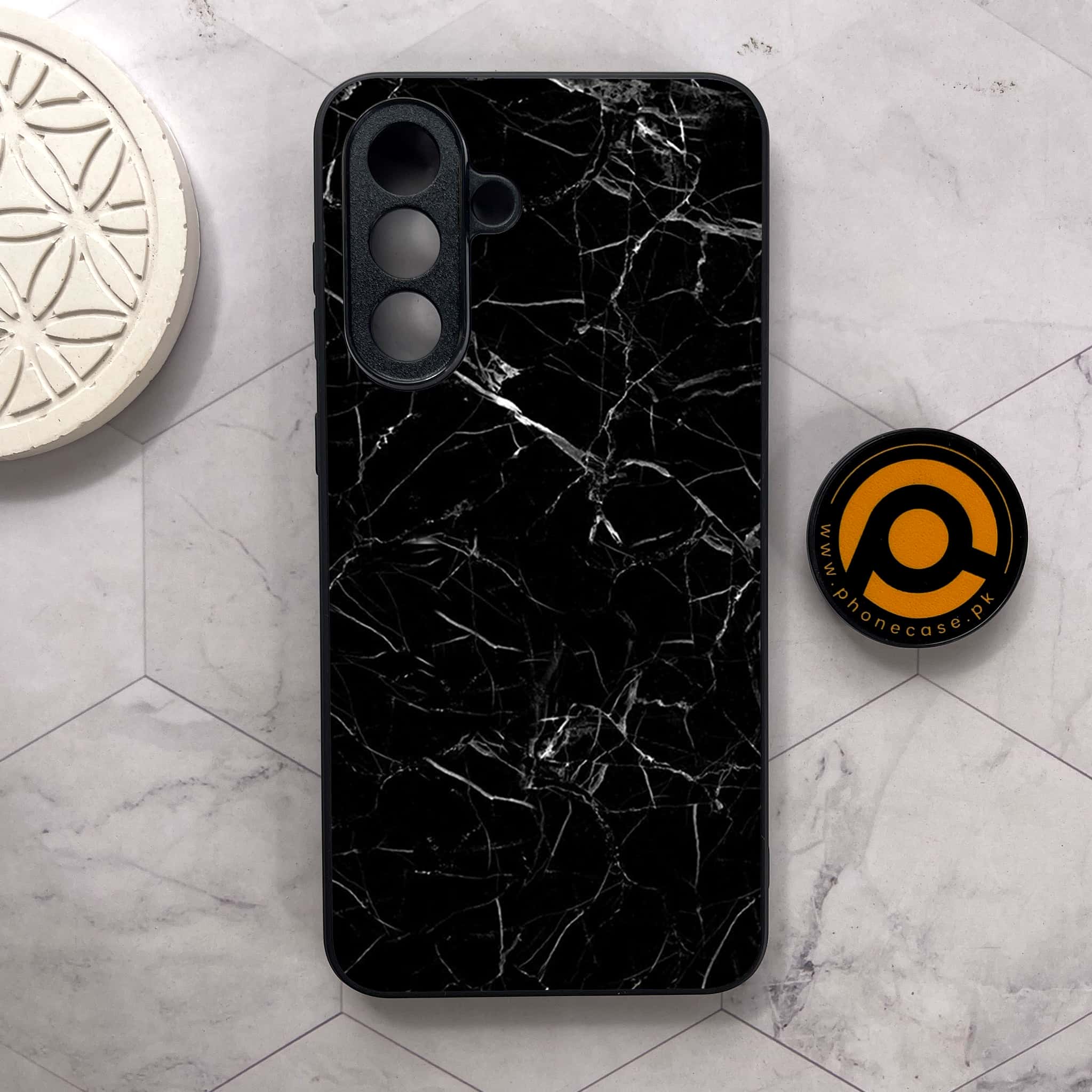 Samsung Galaxy A56 5G -  Black Marble Series - Premium Metal Printed soft Bumper shock Proof Case