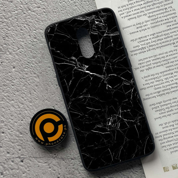 OnePlus 7 - Black Marble Series - Premium Printed Glass soft Bumper shock Proof Case