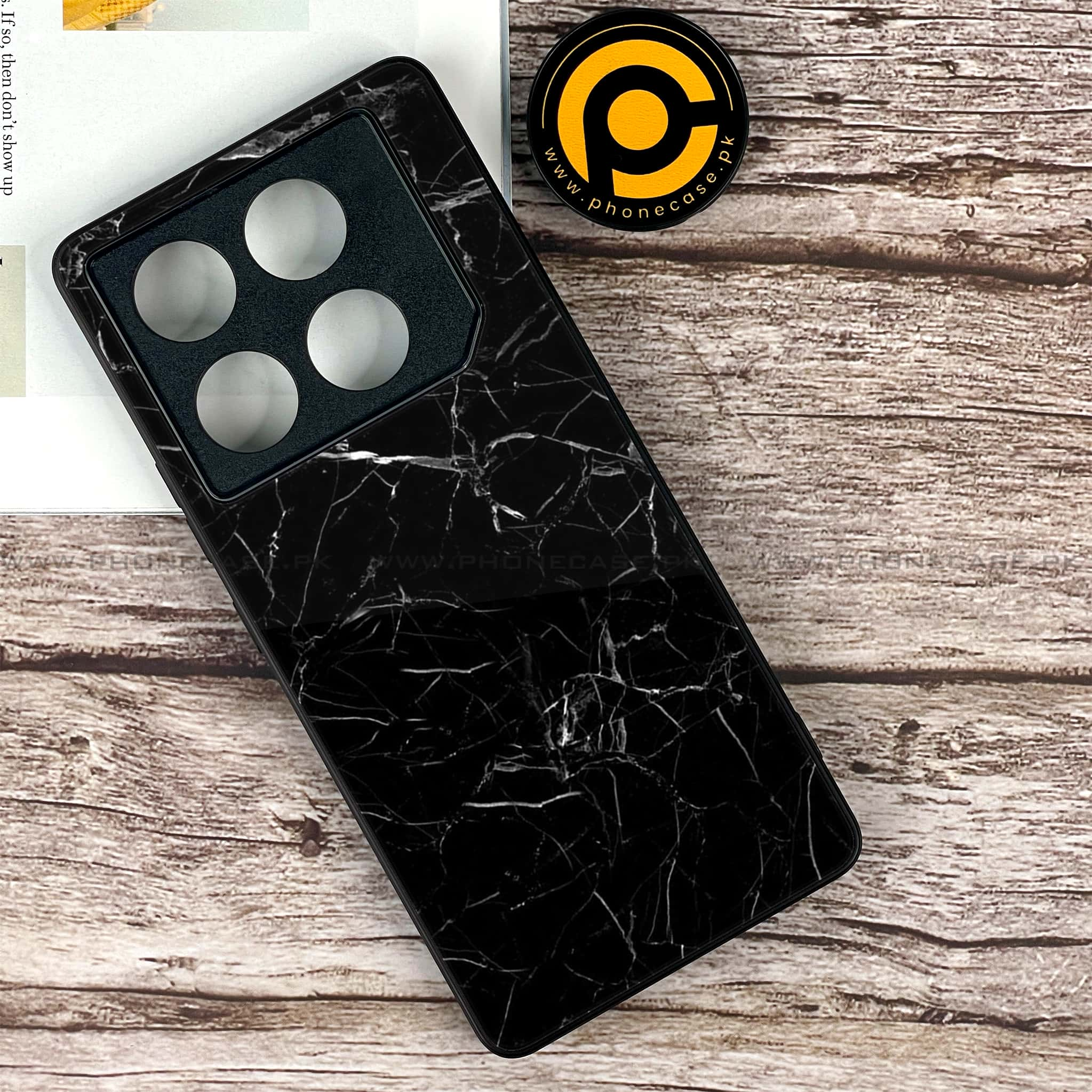 Infinix GT 20 Pro - Black Marble Series - Premium Printed Glass soft Bumper shock Proof Case