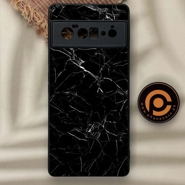 Google Pixel 6 Pro- BLACK Marble Design 1 - Premium Metal Printed soft Bumper Shock Proof Case CS-43288