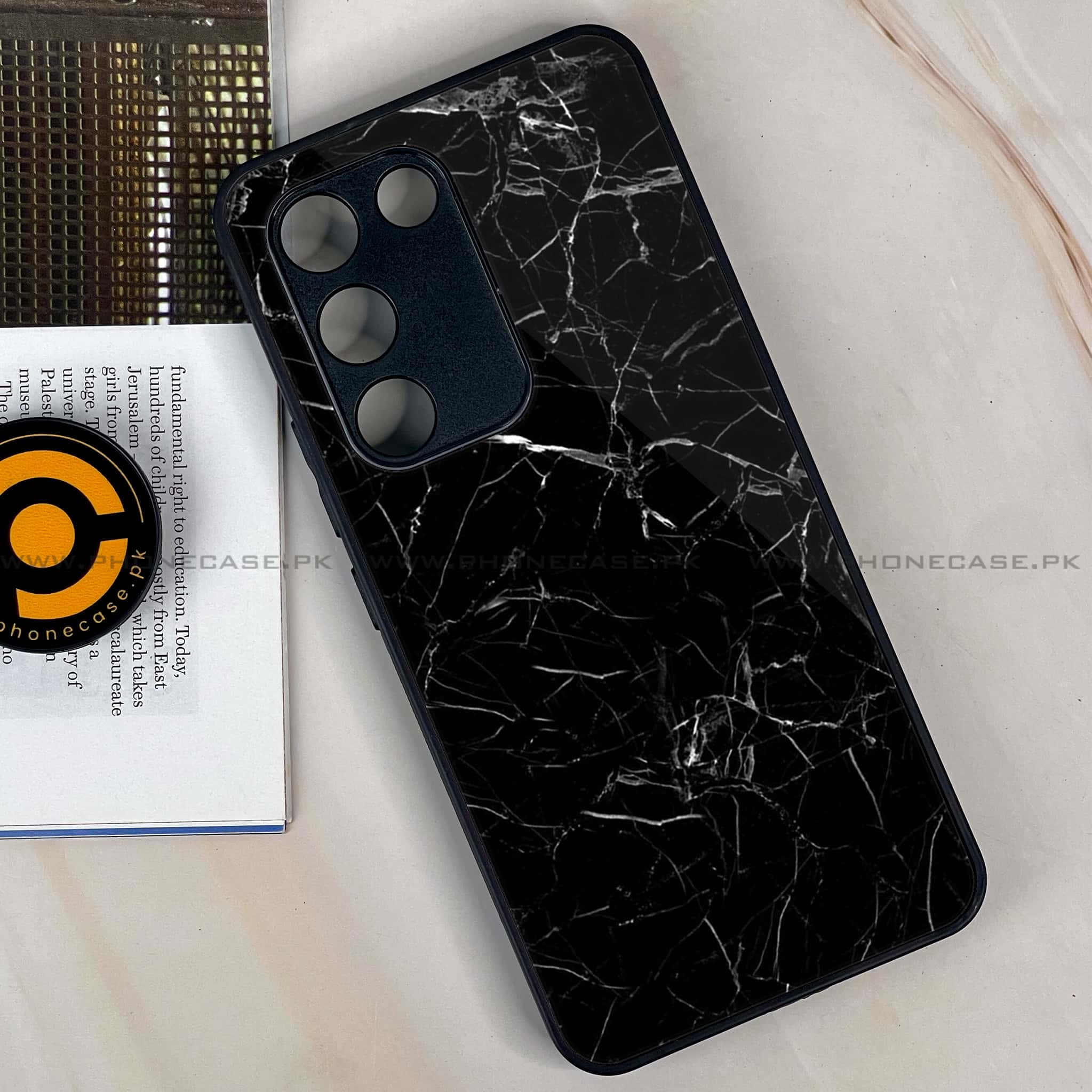 Vivo Y200e - Black Marble Series - Premium Metal Printed soft Bumper shock Proof Case