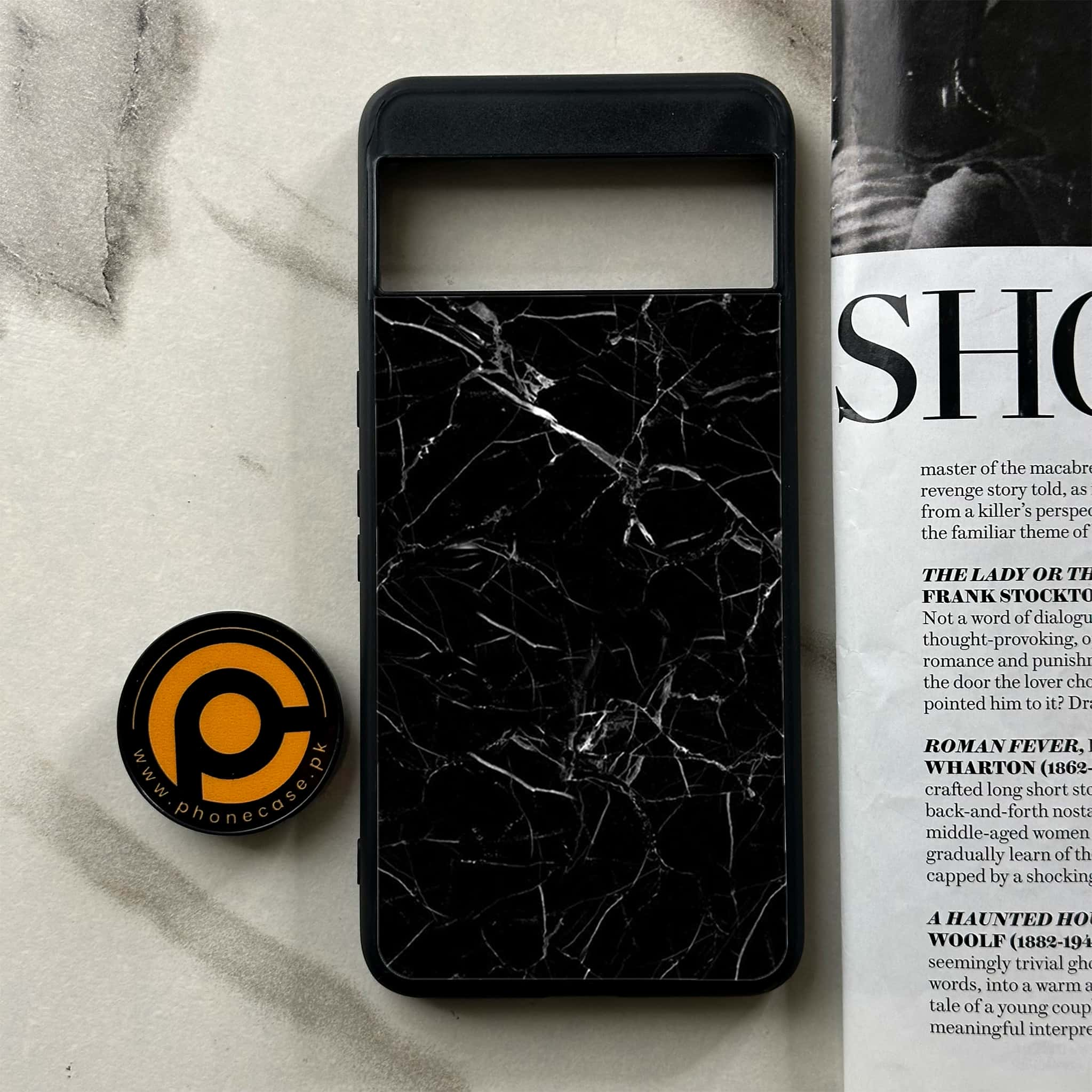 Google Pixel 8 Pro - Black Marble Series - Premium Printed Glass soft Bumper shock Proof Case