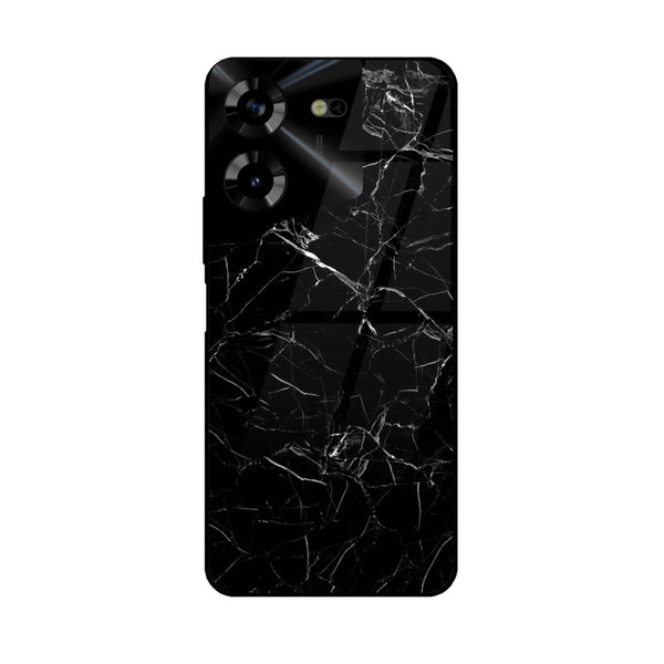 Tecno Pova 5 - Black Marble Series - Premium Printed Glass soft Bumper shock Proof Case
