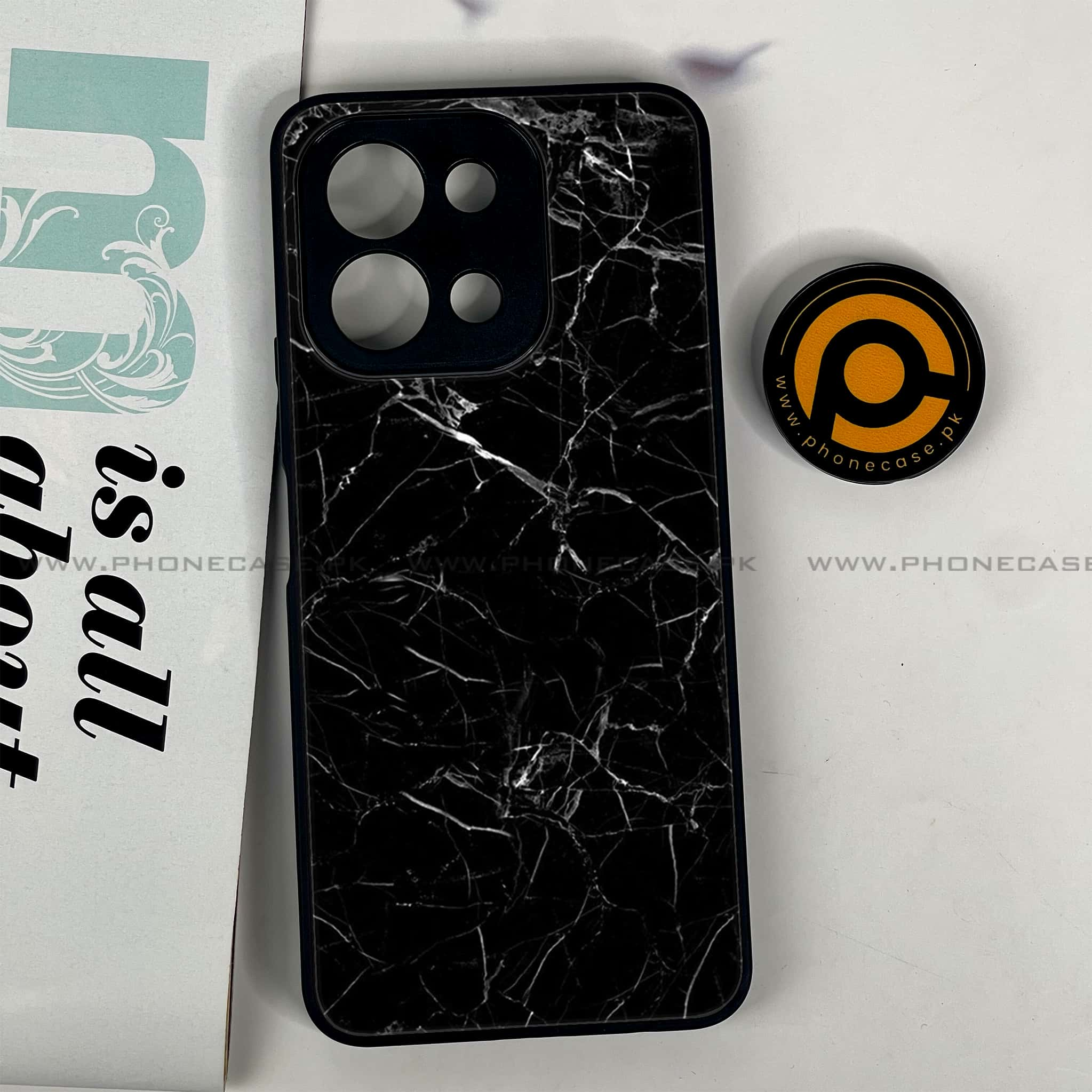 Vivo Y28 - Black Marble Series - Premium Printed Glass soft Bumper shock Proof Case