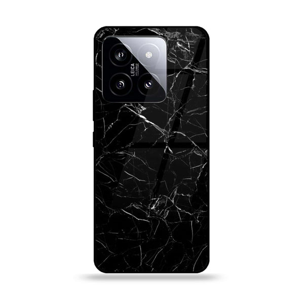 Xiaomi 14 - Black Marble Series - Premium Printed Glass soft Bumper shock Proof Case