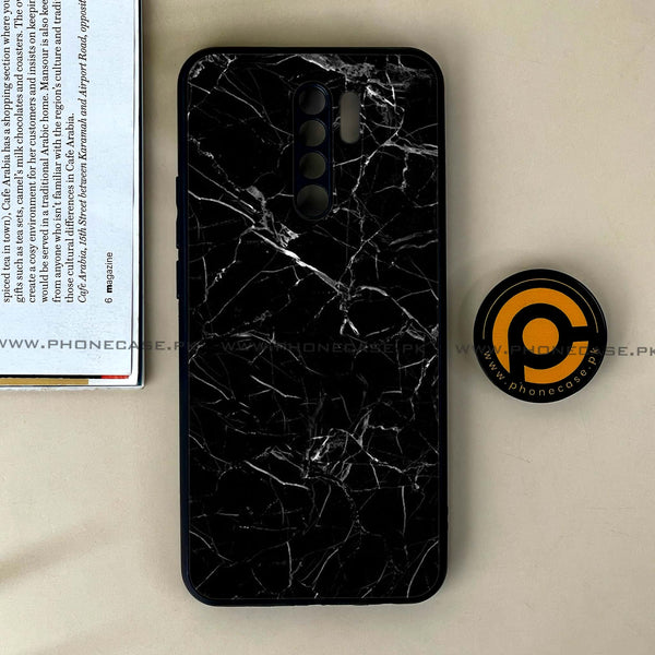 Xiaomi Redmi 9 - Black Marble Series - Premium Printed Glass soft Bumper shock Proof Case