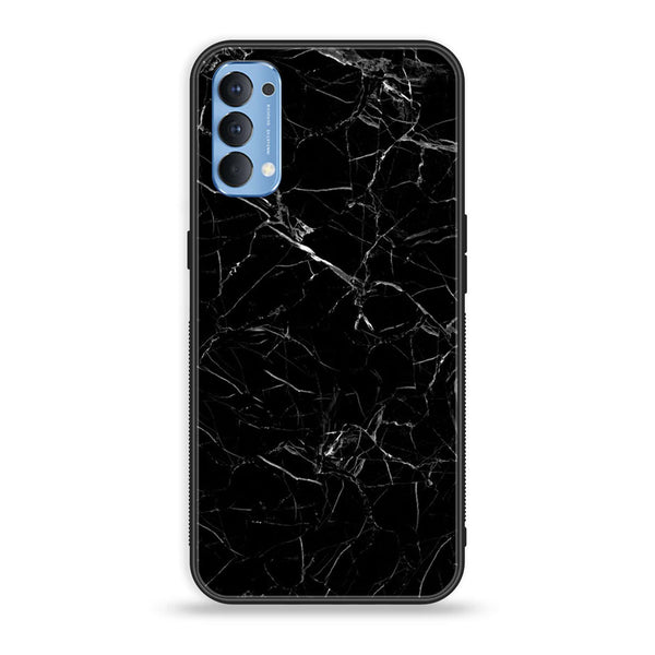 Oppo Reno 4 4G  - Black Marble Series - Premium Printed Glass soft Bumper shock Proof Case