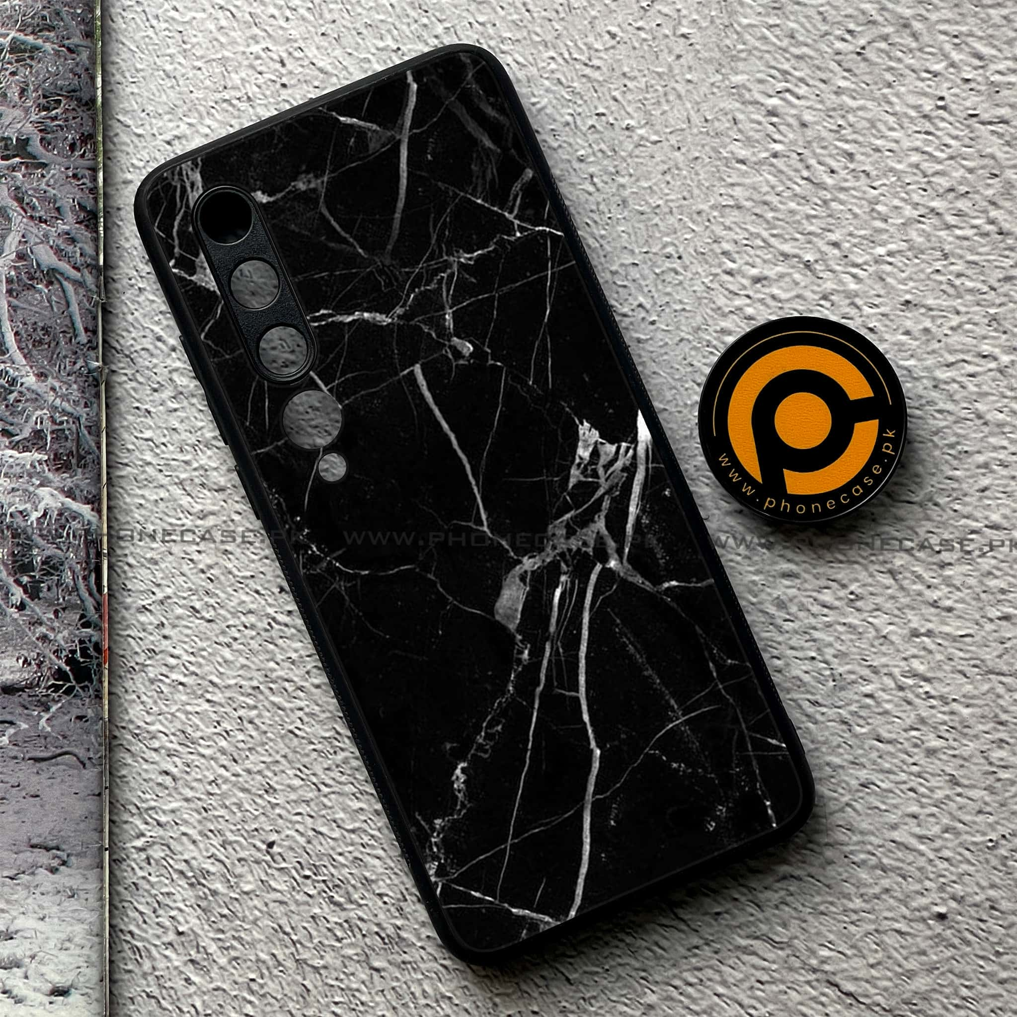 Xiaomi Mi 10 - Black Marble Series - Premium Printed Glass soft Bumper shock Proof Case